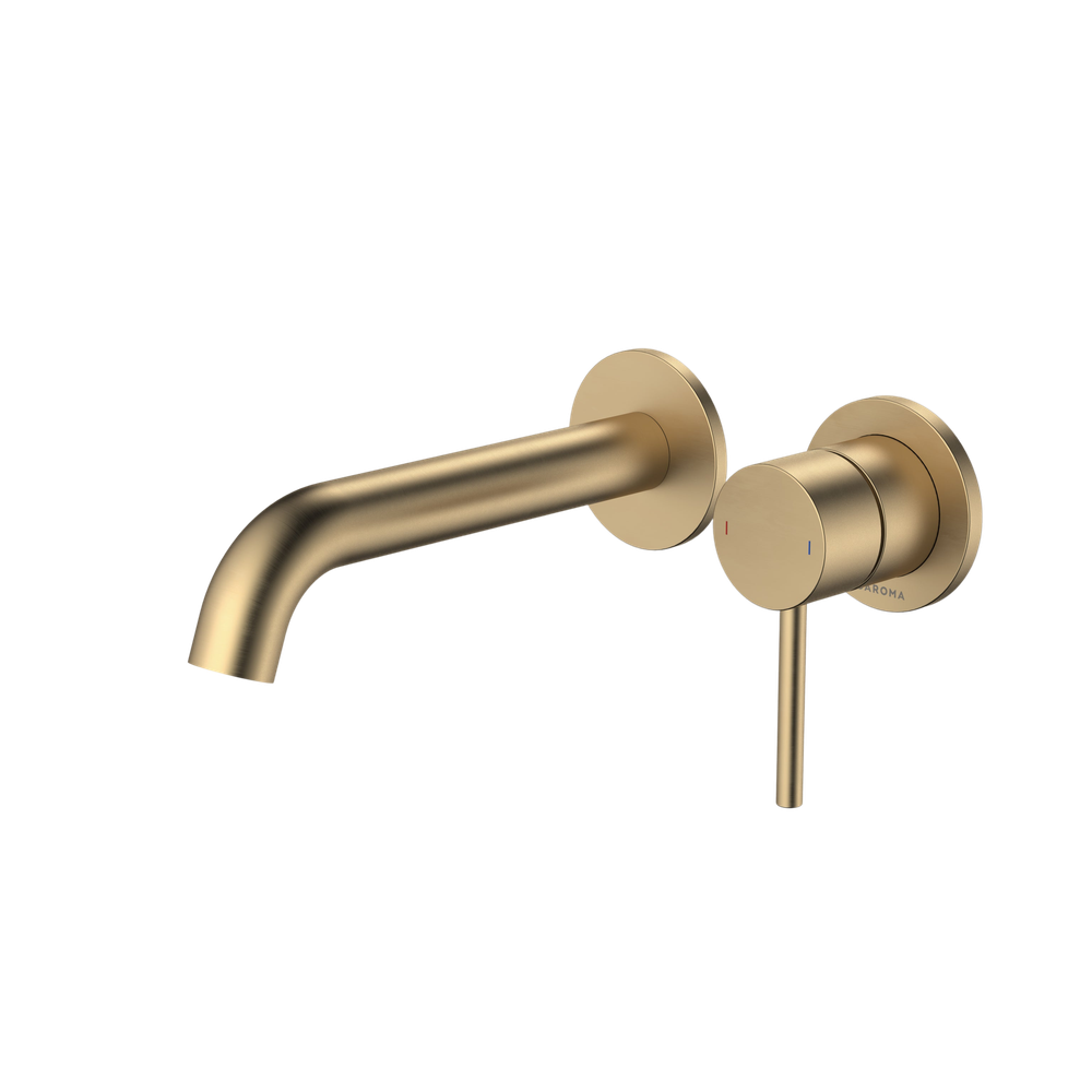 Liano II 175mm Wall Basin/Bath Mixer and Outlet Brushed Brass Lead Free