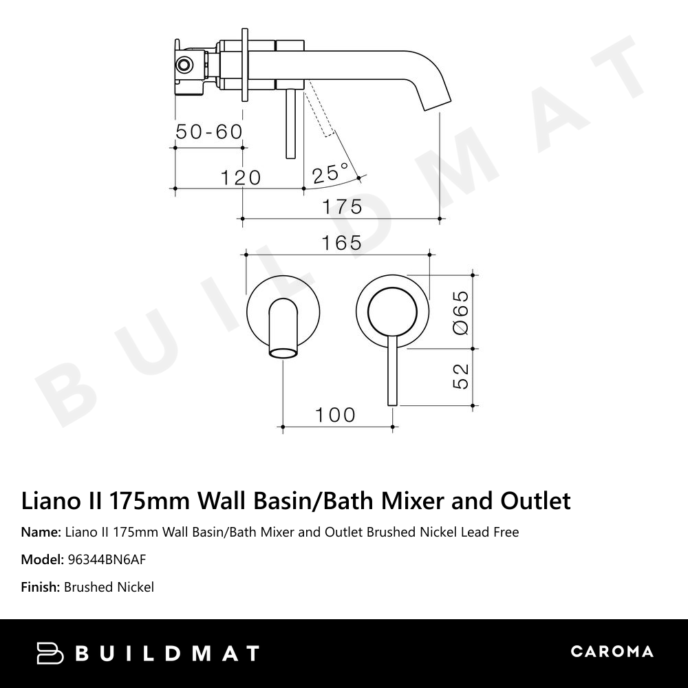 Liano II 175mm Wall Basin/Bath Mixer and Outlet Brushed Nickel Lead Free