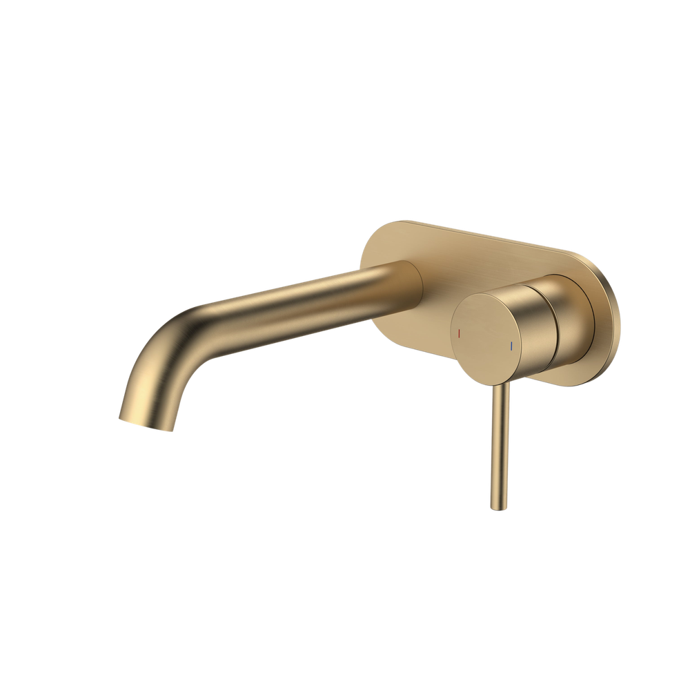 Liano II 175mm Wall Basin/Bath Mixer and Outlet Rounded Plate Brushed Brass Lead Free