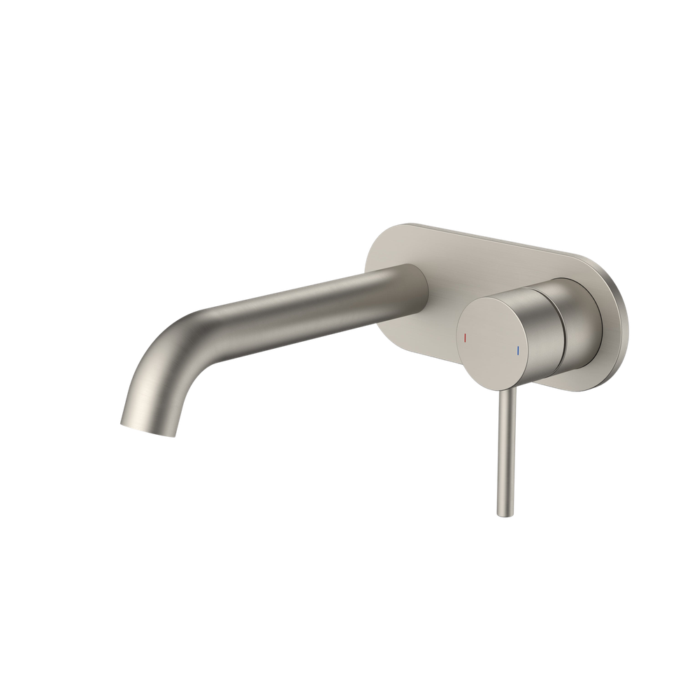 Liano II 175mm Wall Basin/Bath Mixer and Outlet Rounded Plate Brushed Nickel Lead Free