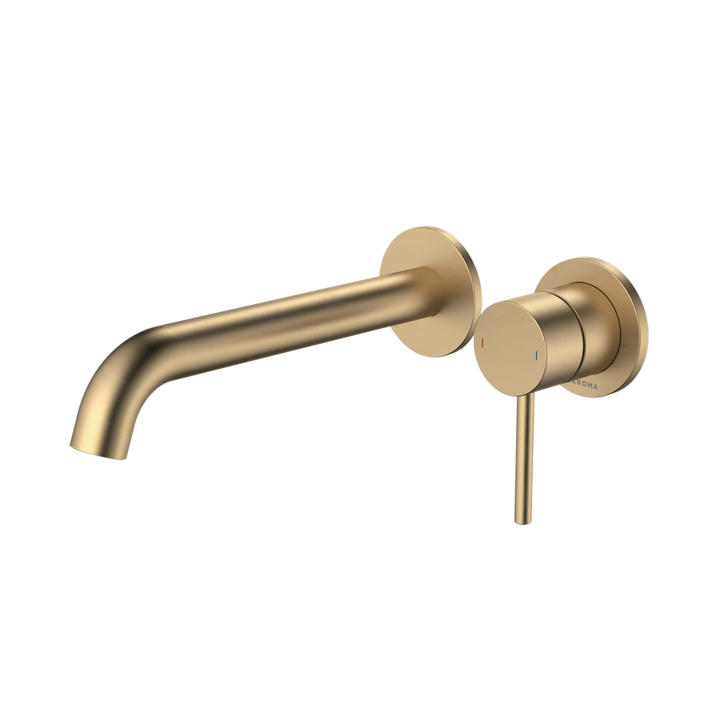 Liano II 210mm Wall Basin/Bath Mixer and Outlet Brushed Brass Lead Free