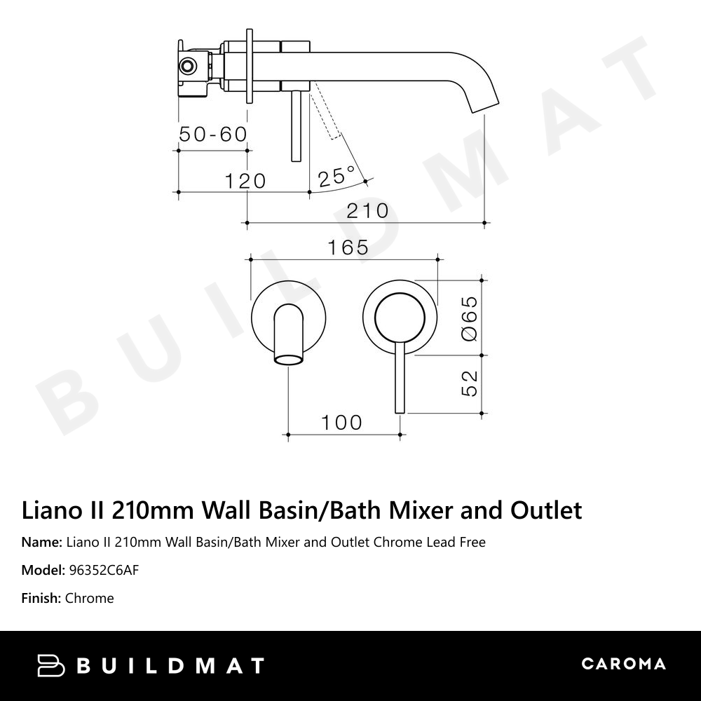 Liano II 210mm Wall Basin/Bath Mixer and Outlet Chrome Lead Free