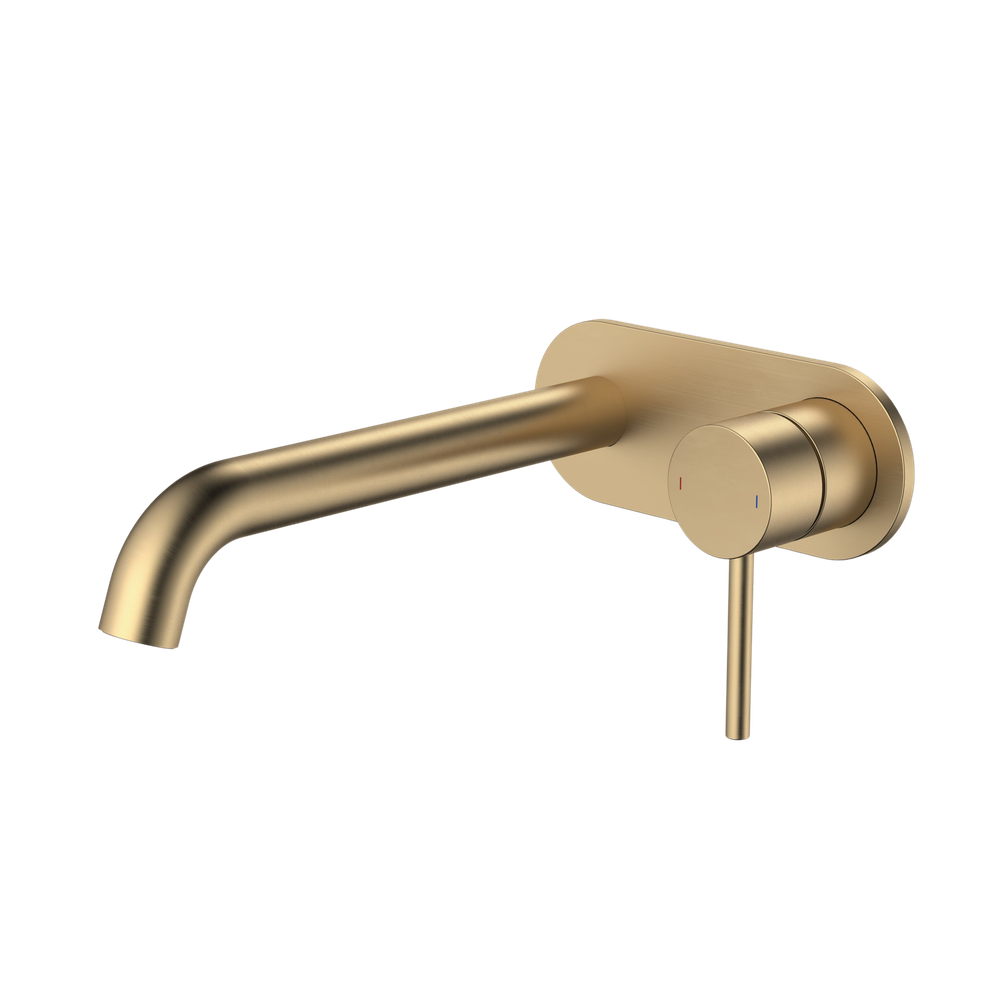 Liano II 210mm Wall Basin/Bath Mixer and Outlet Rounded Plate Brushed Brass Lead Free