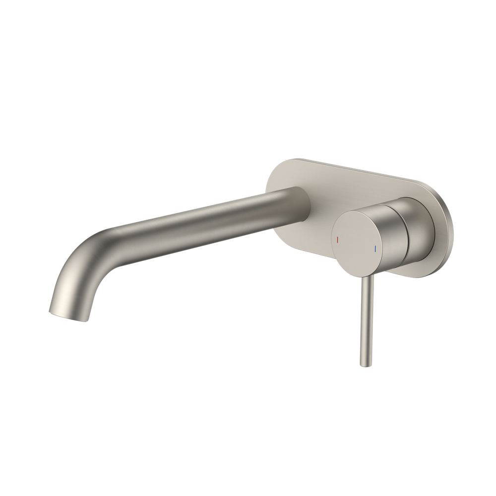 Liano II 210mm Wall Basin/Bath Mixer and Outlet Rounded Plate Brushed Nickel Lead Free