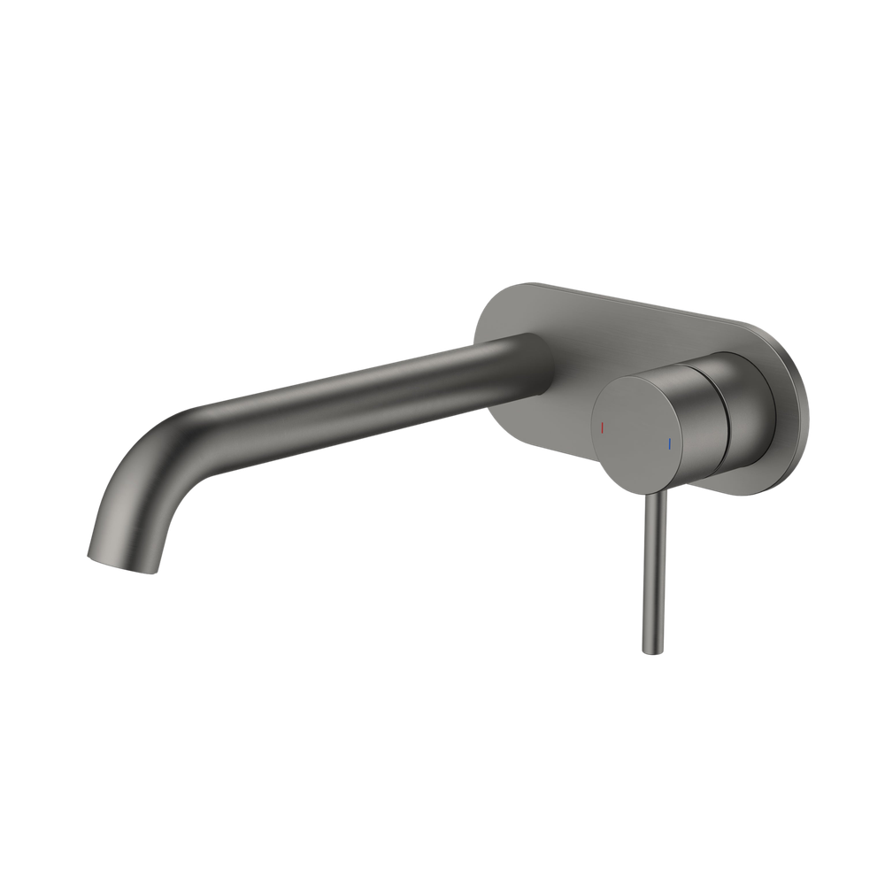 Liano II 210mm Wall Basin/Bath Mixer and Outlet Rounded Plate Gunmetal Lead Free