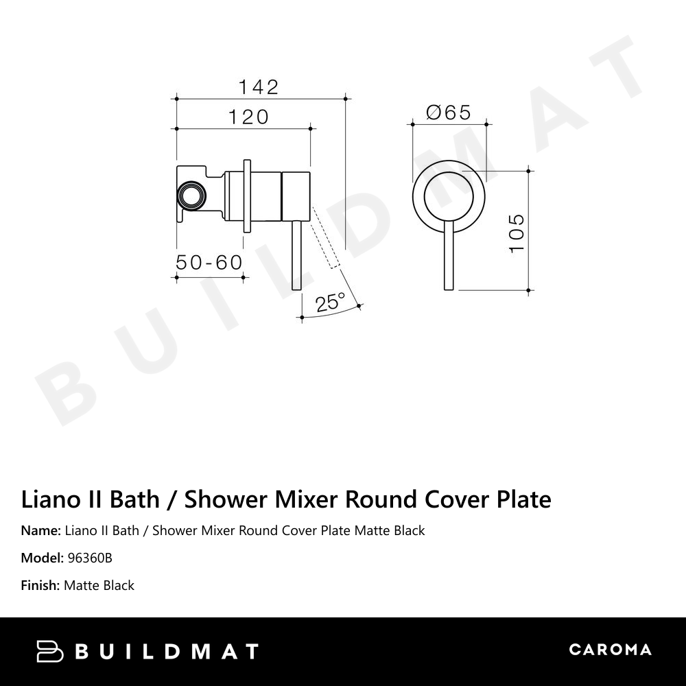 Liano II Bath / Shower Mixer Round Cover Plate Matte Black