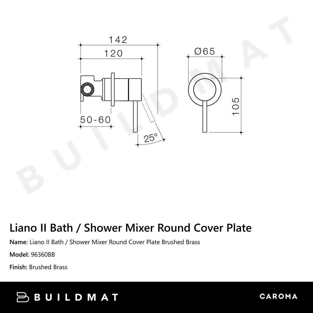 Liano II Bath / Shower Mixer Round Cover Plate Brushed Brass