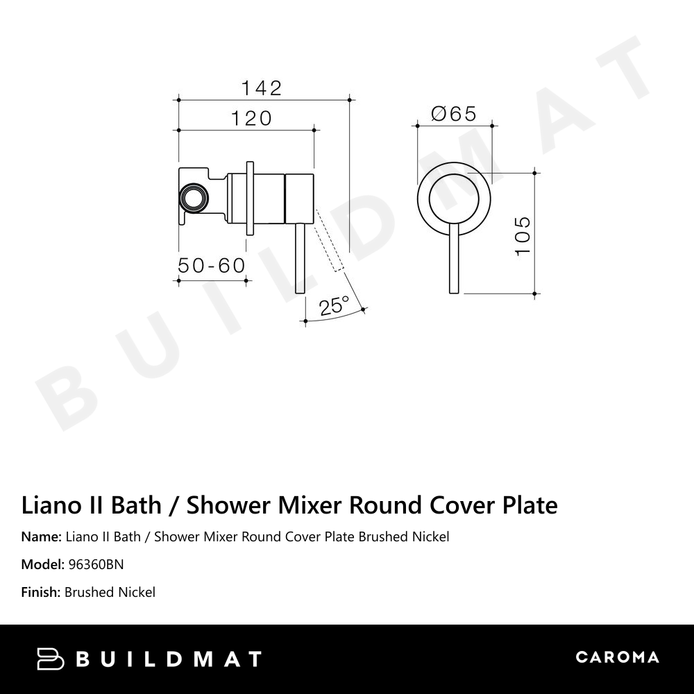 Liano II Bath / Shower Mixer Round Cover Plate Brushed Nickel