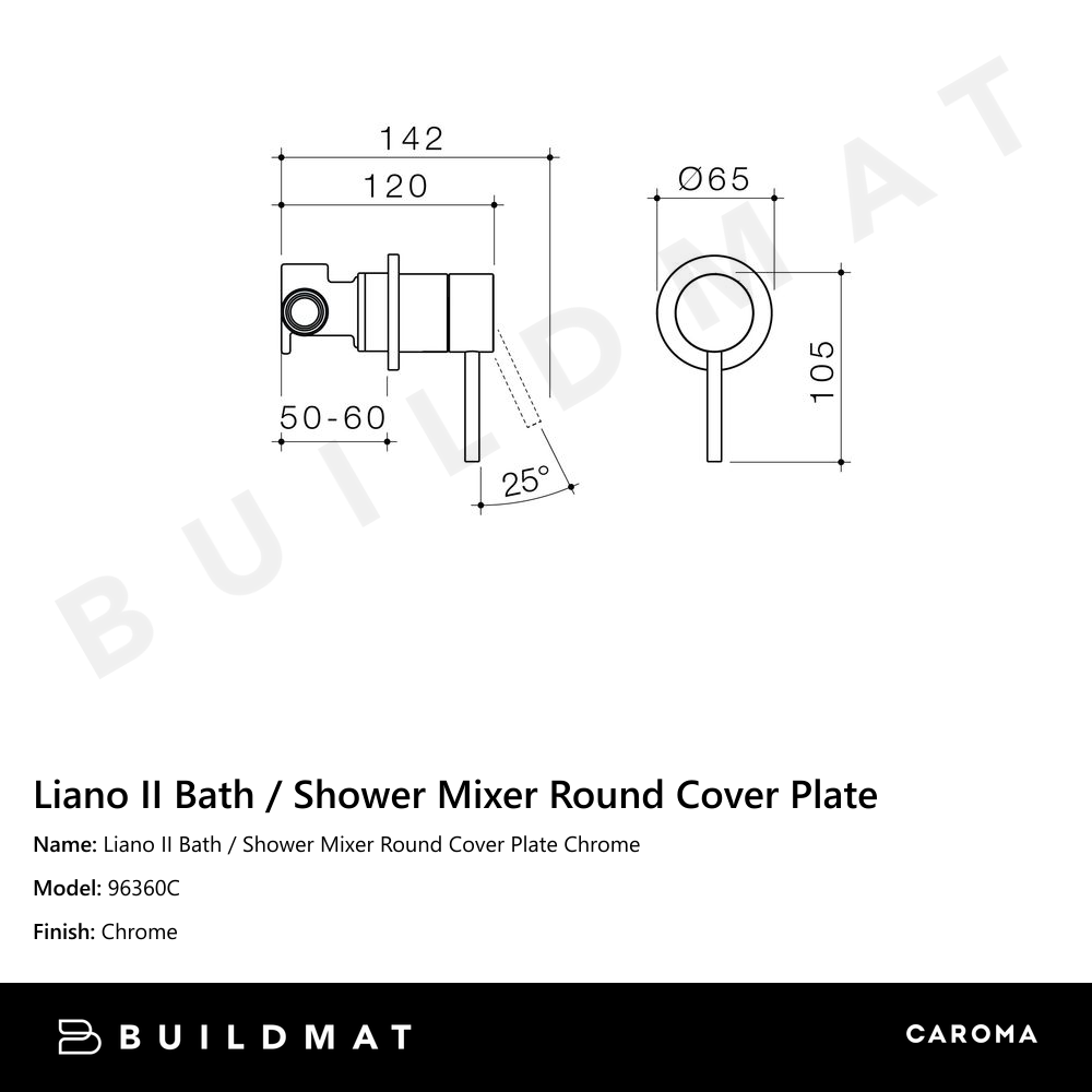 Liano II Bath / Shower Mixer Round Cover Plate Chrome