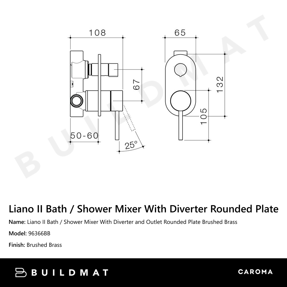 Liano II Bath / Shower Mixer With Diverter and Outlet Rounded Plate Brushed Brass