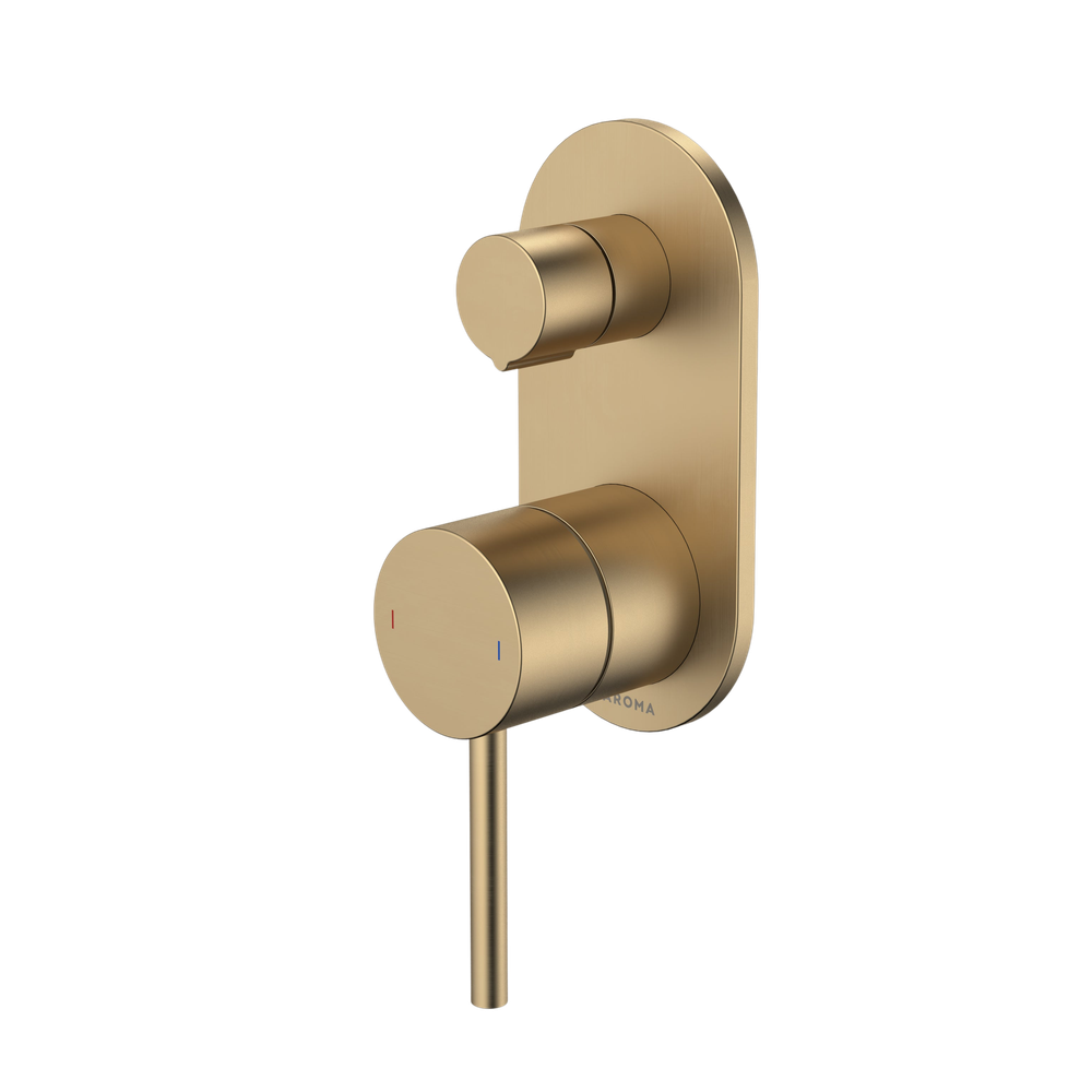 Liano II Bath / Shower Mixer With Diverter and Outlet Rounded Plate Brushed Brass