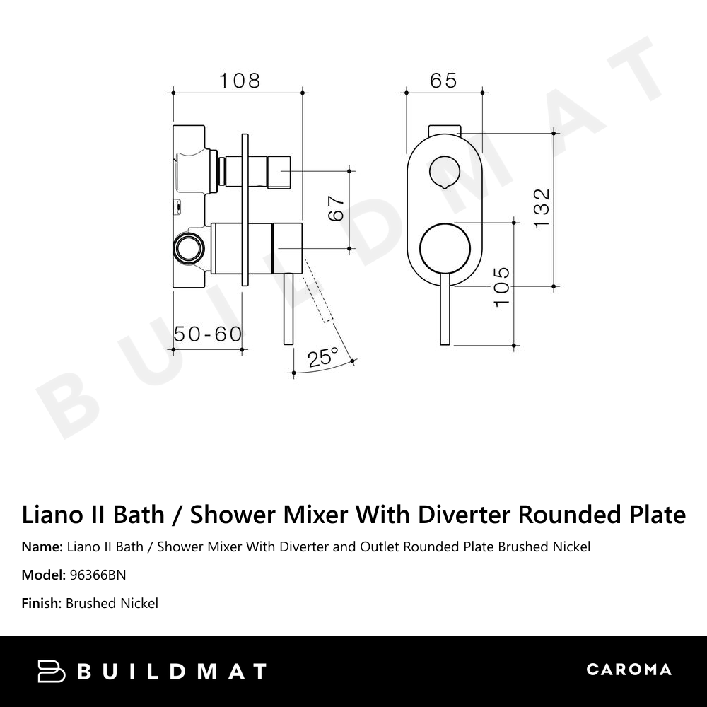 Liano II Bath / Shower Mixer With Diverter and Outlet Rounded Plate Brushed Nickel