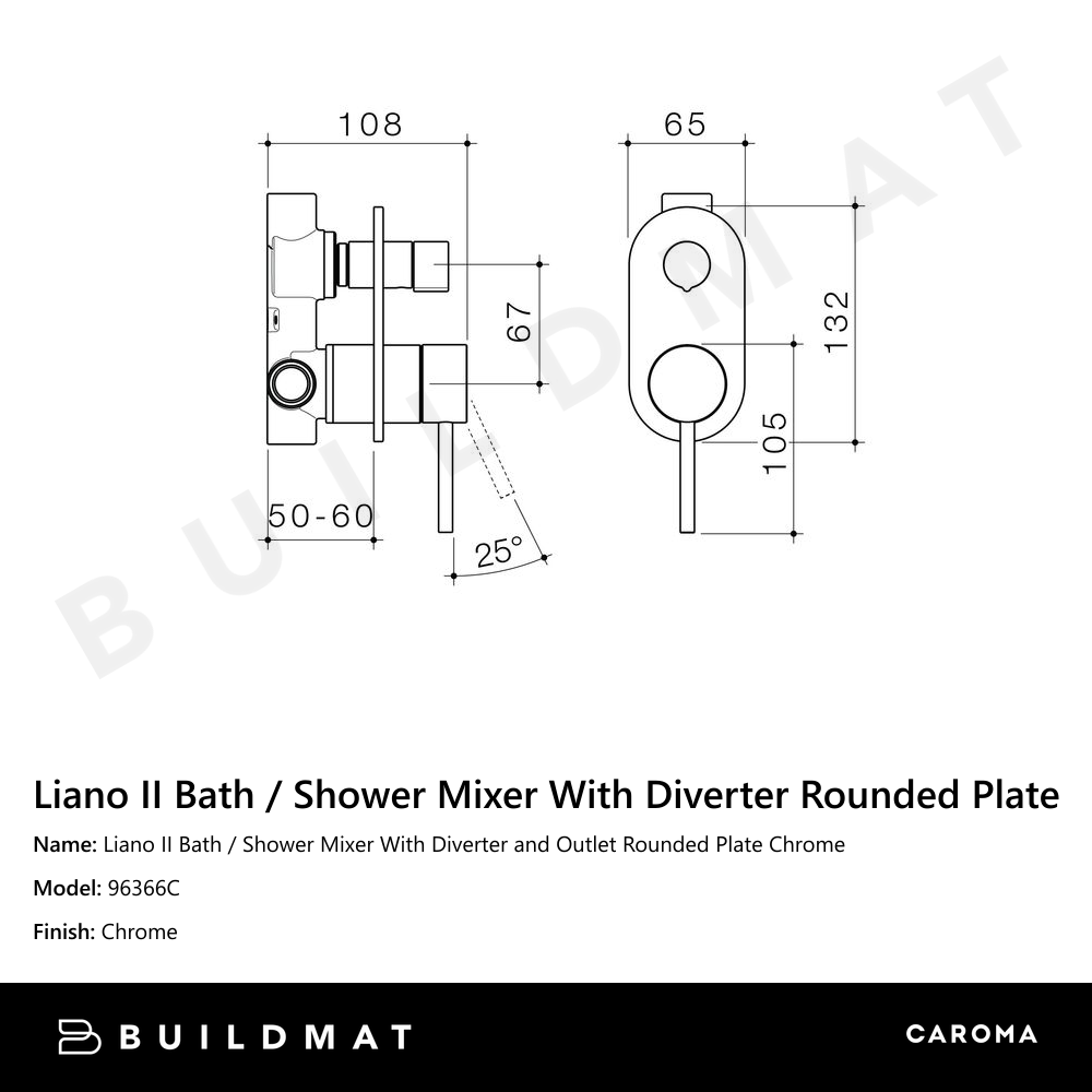 Liano II Bath / Shower Mixer With Diverter and Outlet Rounded Plate Chrome