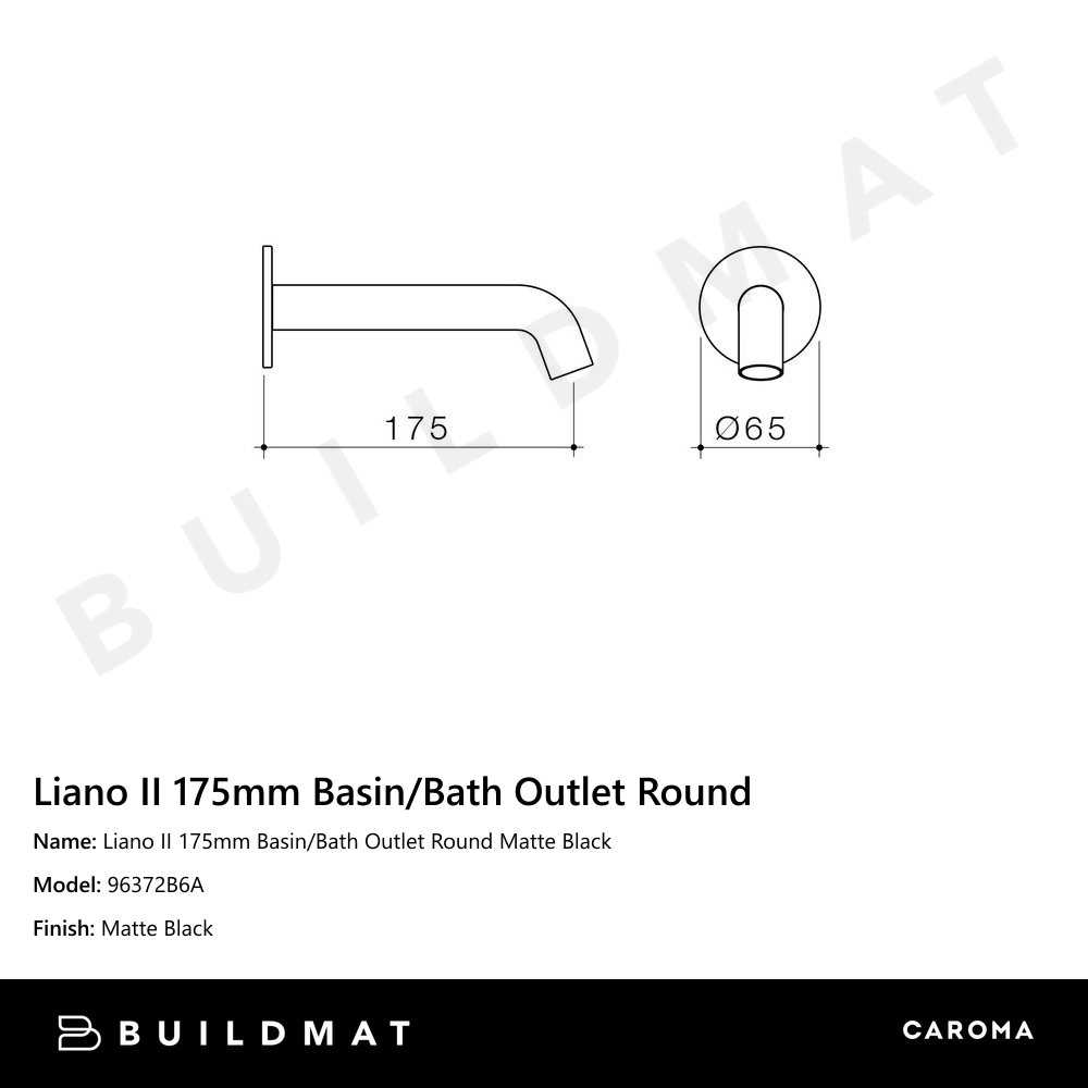 Liano II 175mm Basin/Bath Outlet Round Matte Black