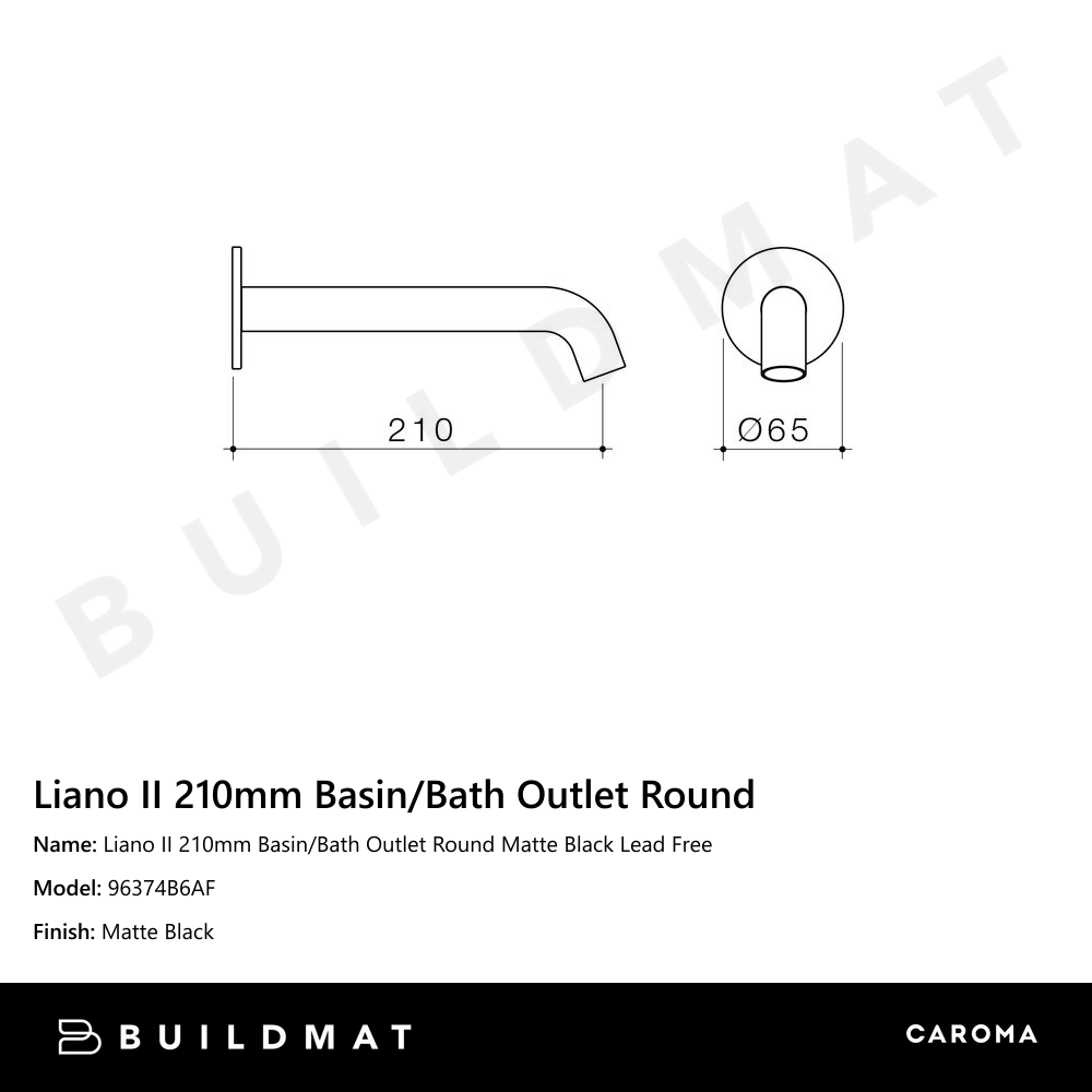 Liano II 210mm Basin/Bath Outlet Round Matte Black Lead Free