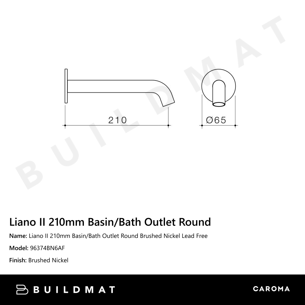 Liano II 210mm Basin/Bath Outlet Round Brushed Nickel Lead Free