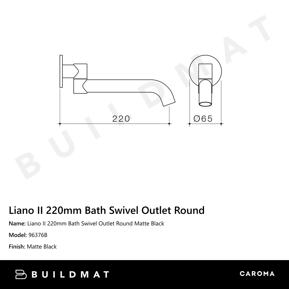 Liano II 220mm Bath Swivel Outlet Round Matte Black