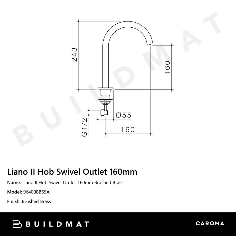 Liano II Hob Swivel Outlet 160mm Brushed Brass