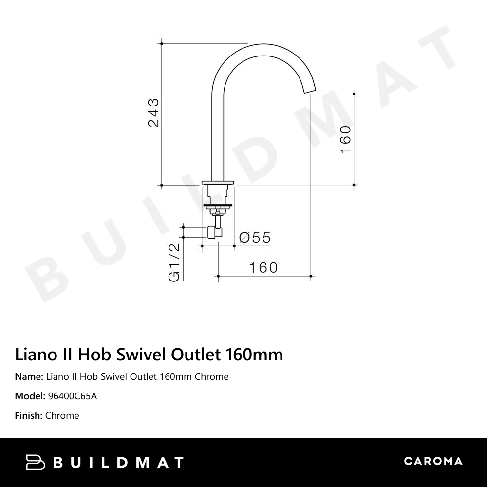 Liano II Hob Swivel Outlet 160mm Chrome