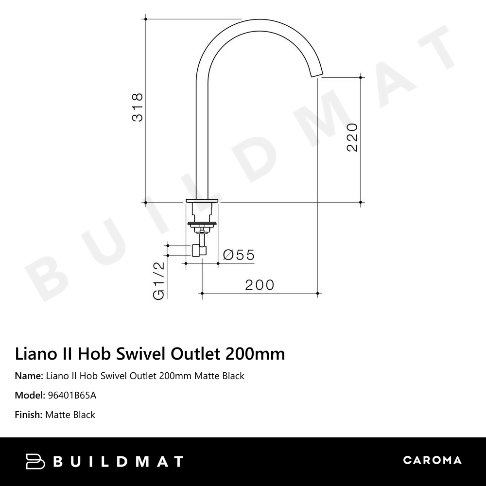 Liano II Hob Swivel Outlet 200mm Matte Black