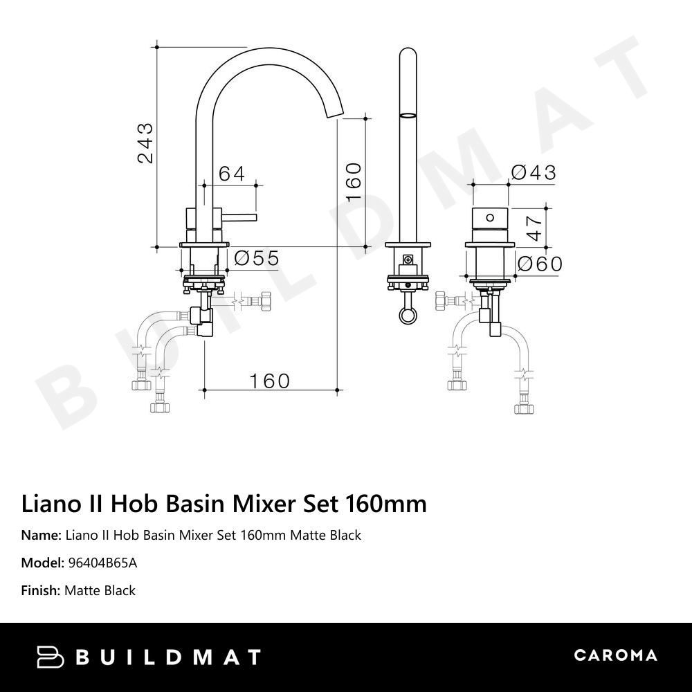 Liano II Hob Basin Mixer Set 160mm Matte Black