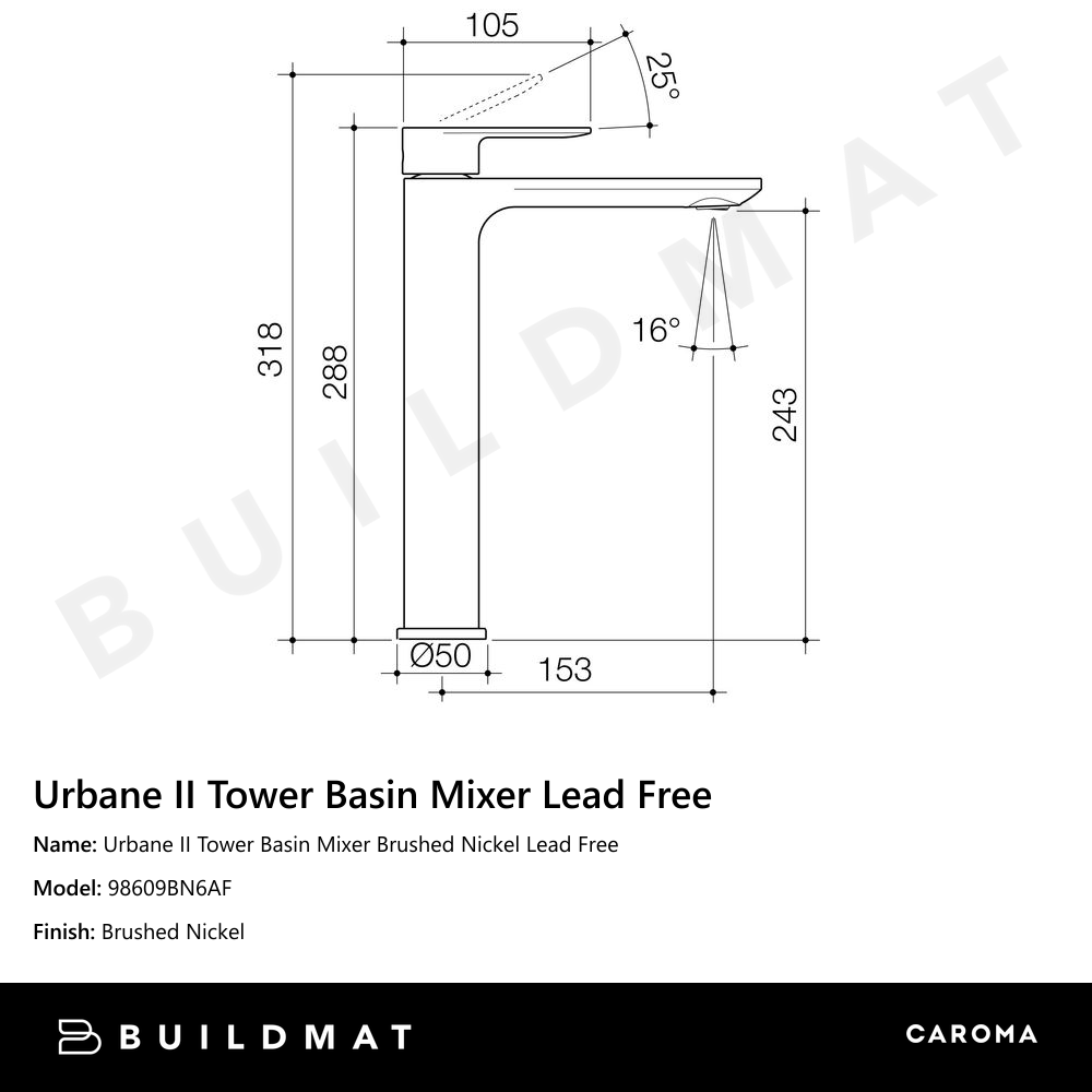 Urbane II Tower Basin Mixer Brushed Nickel Lead Free