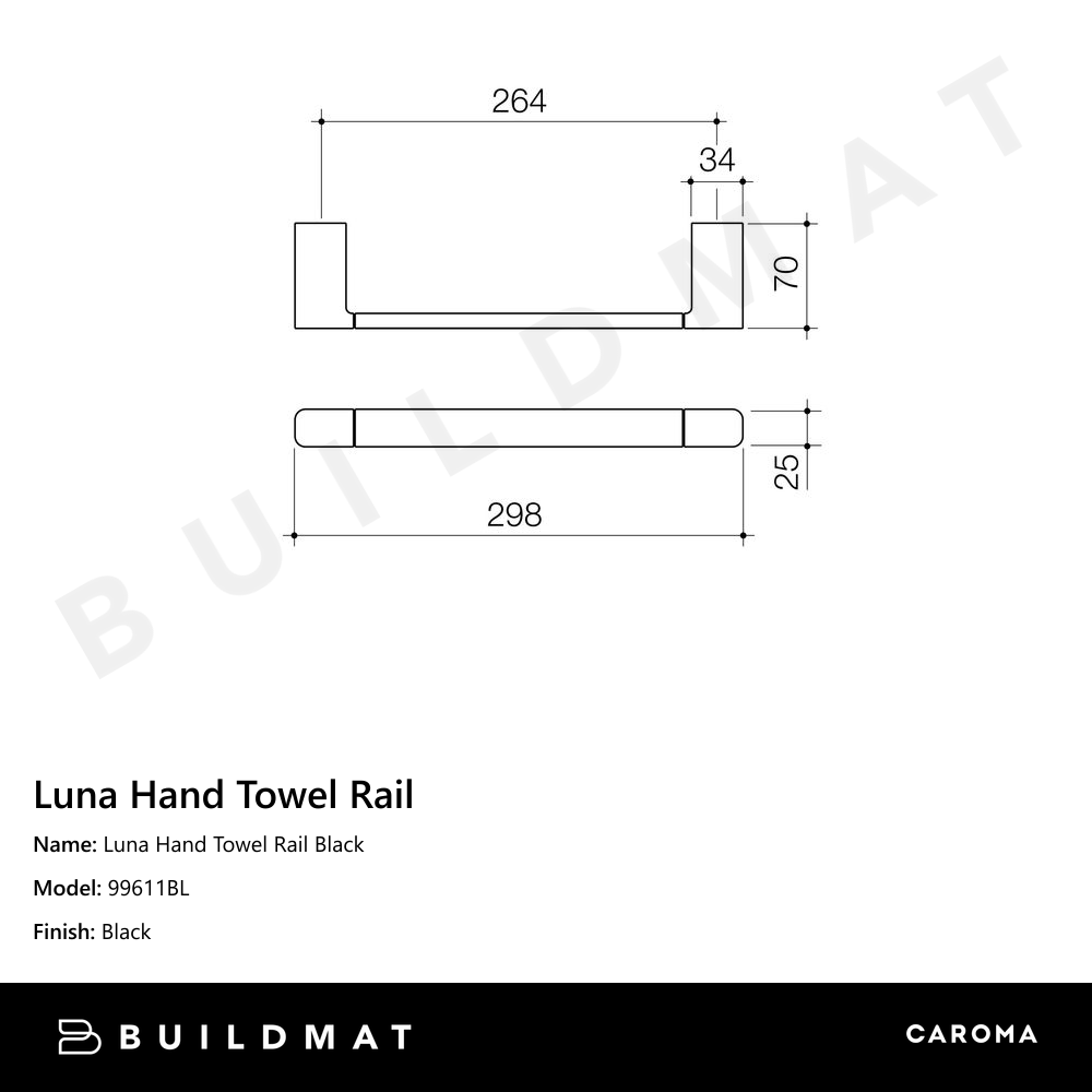 Luna Hand Towel Rail Black