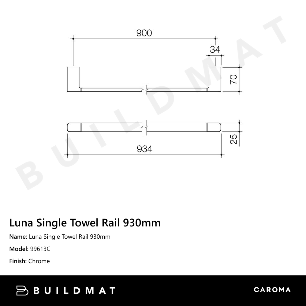 Luna Single Towel Rail 930mm