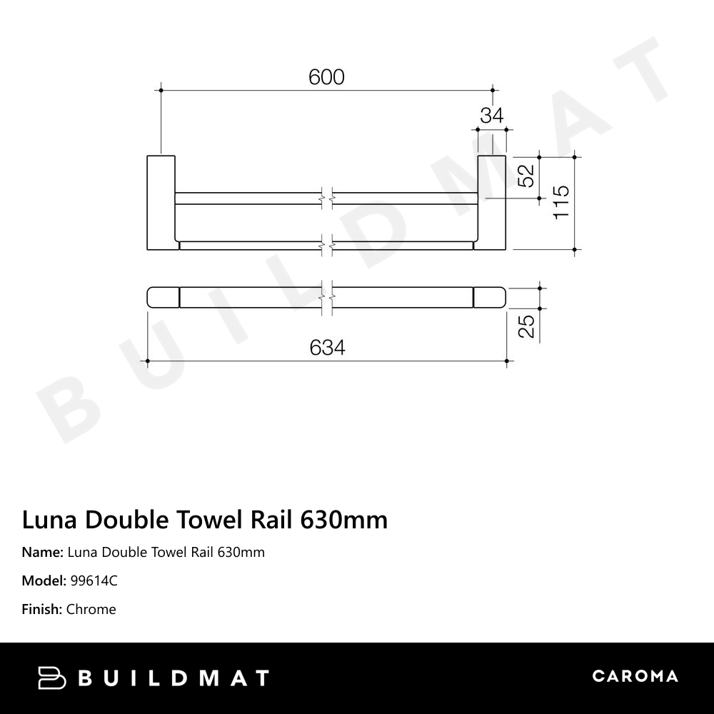 Luna Chrome Double Towel Rail 630mm