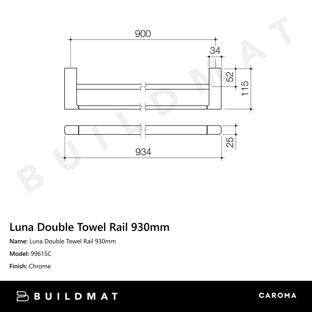 Luna Chrome Double Towel Rail 930mm