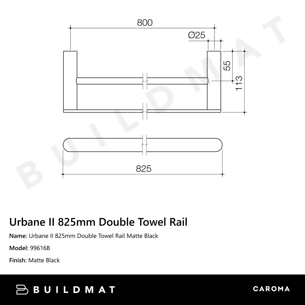 Urbane II 825mm Double Towel Rail Matte Black