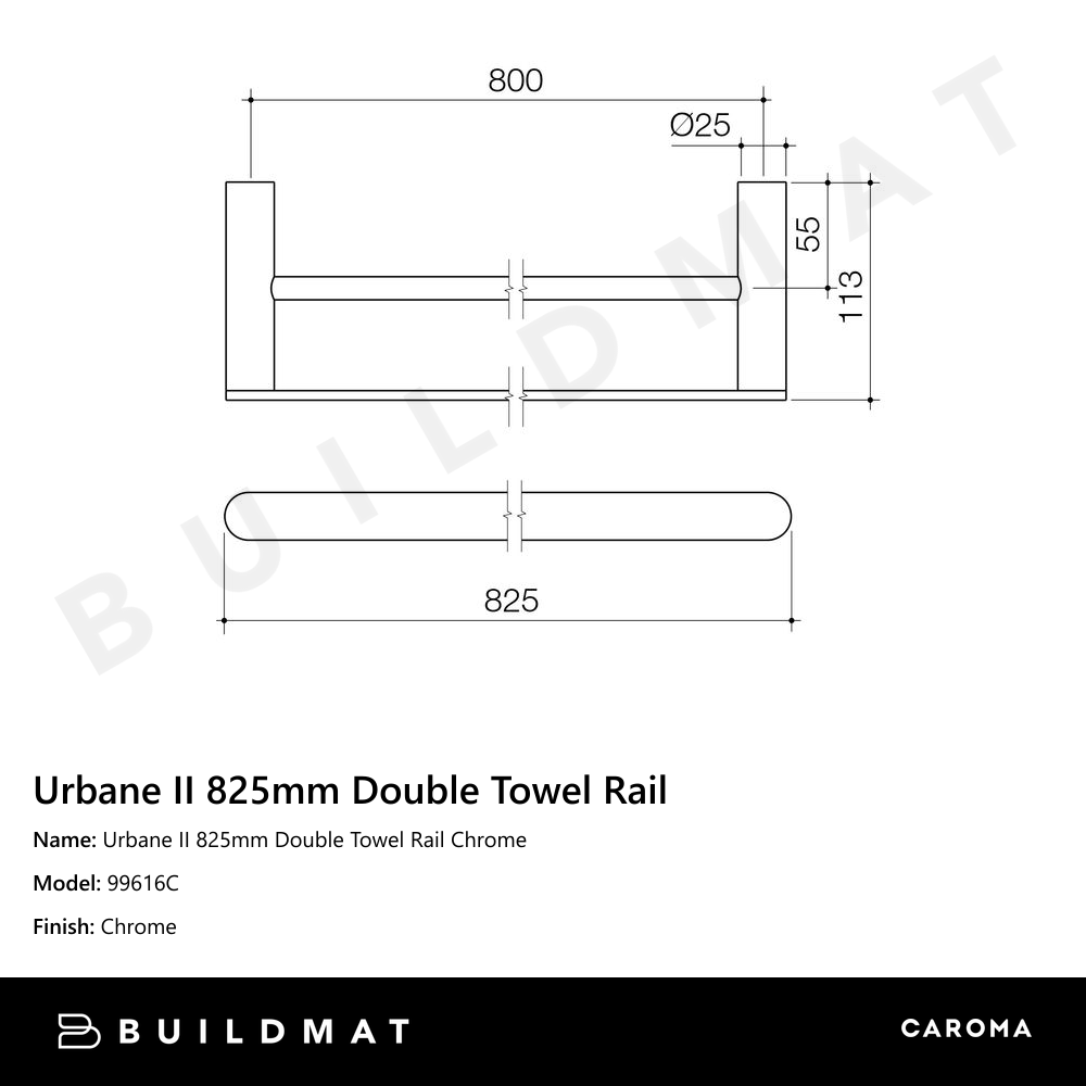 Urbane II 825mm Double Towel Rail Chrome