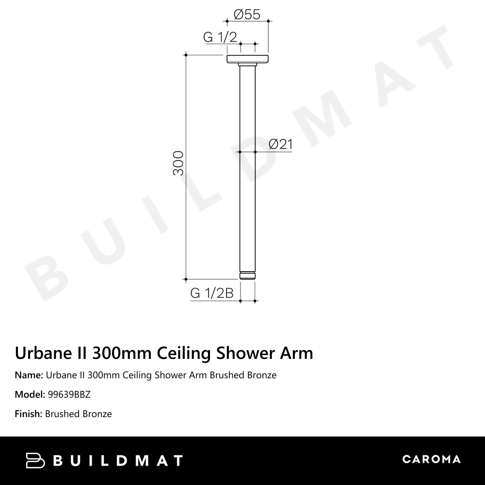 Urbane II 300mm Ceiling Shower Arm Brushed Bronze