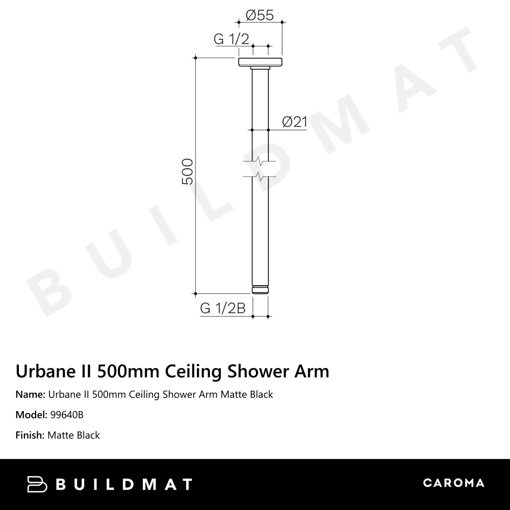 Urbane II 500mm Ceiling Shower Arm Matte Black