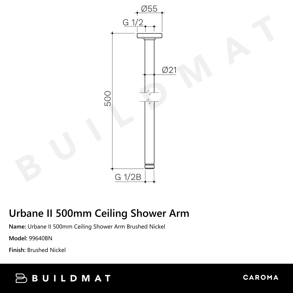 Urbane II 500mm Ceiling Shower Arm Brushed Nickel