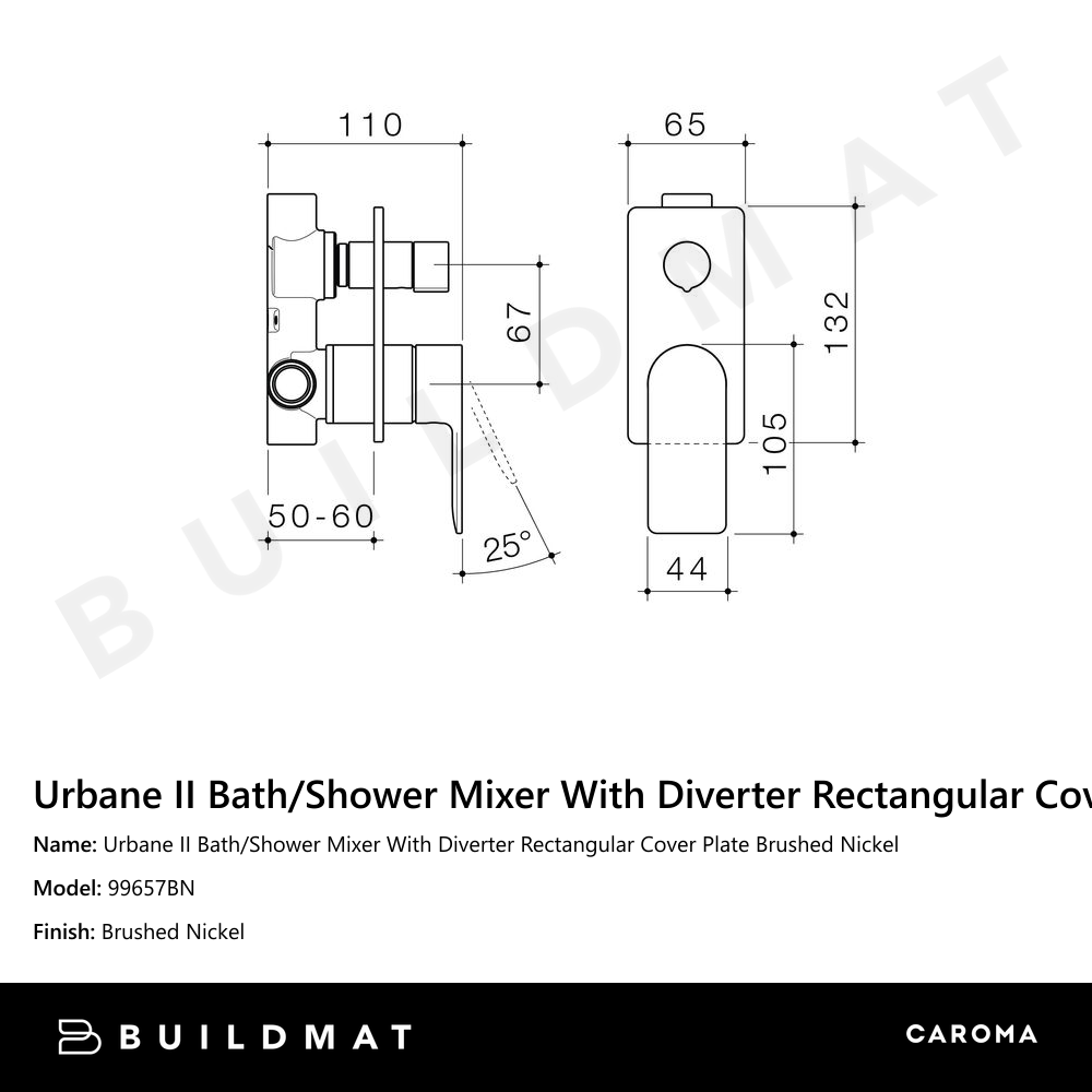 Urbane II Bath/Shower Mixer With Diverter Rectangular Cover Plate Brushed Nickel