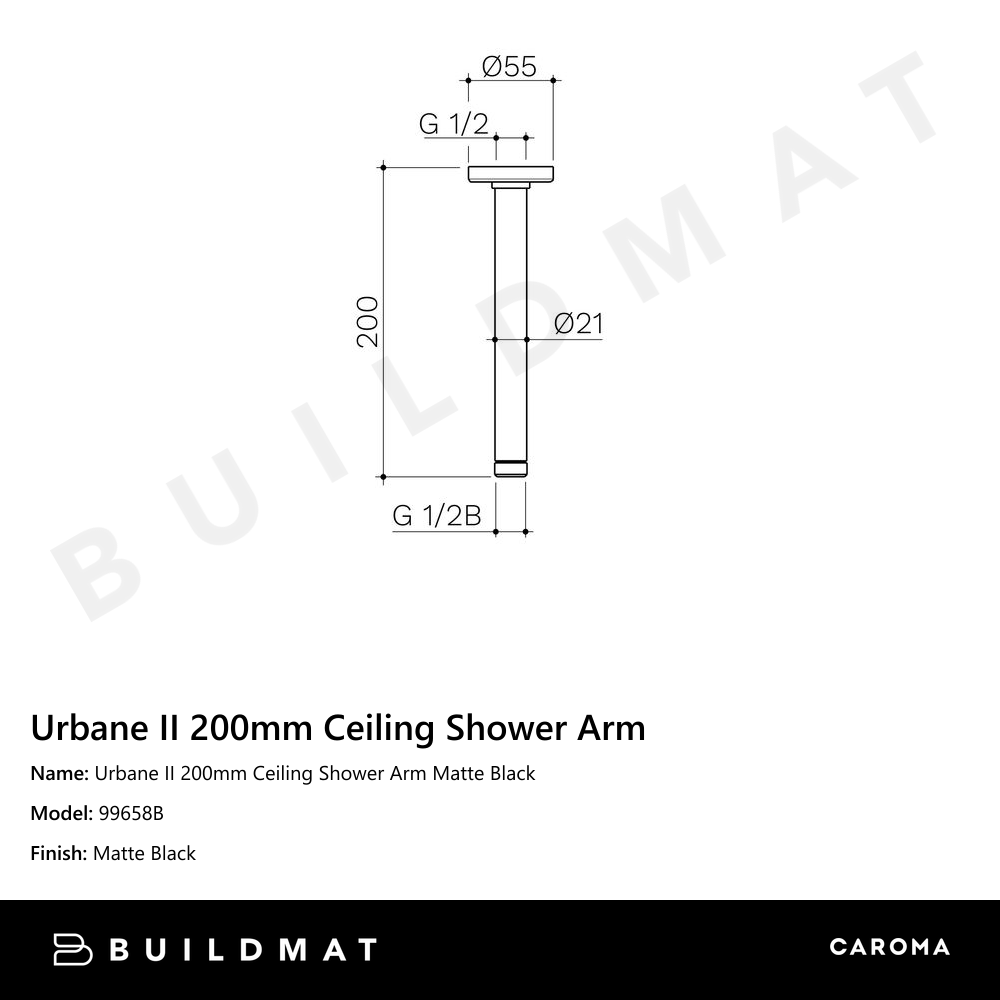 Urbane II 200mm Ceiling Shower Arm Matte Black