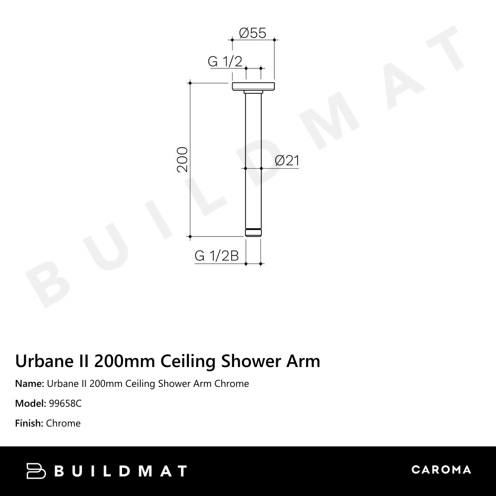 Urbane II 200mm Ceiling Shower Arm Chrome