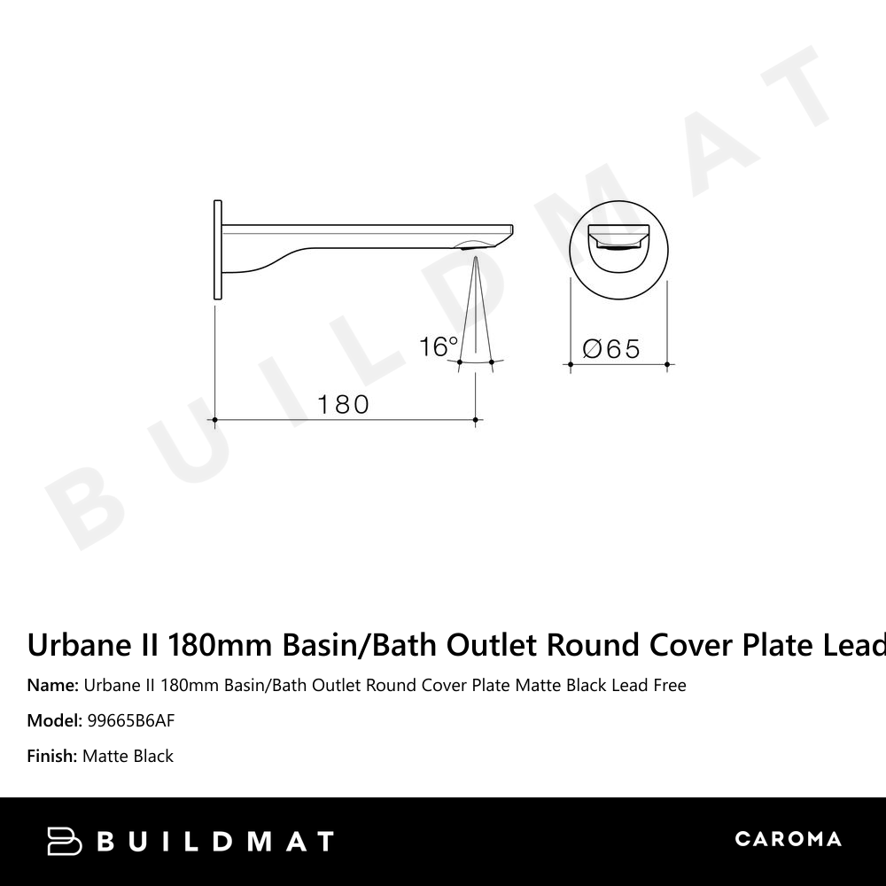 Urbane II 180mm Basin/Bath Outlet Round Cover Plate Matte Black Lead Free