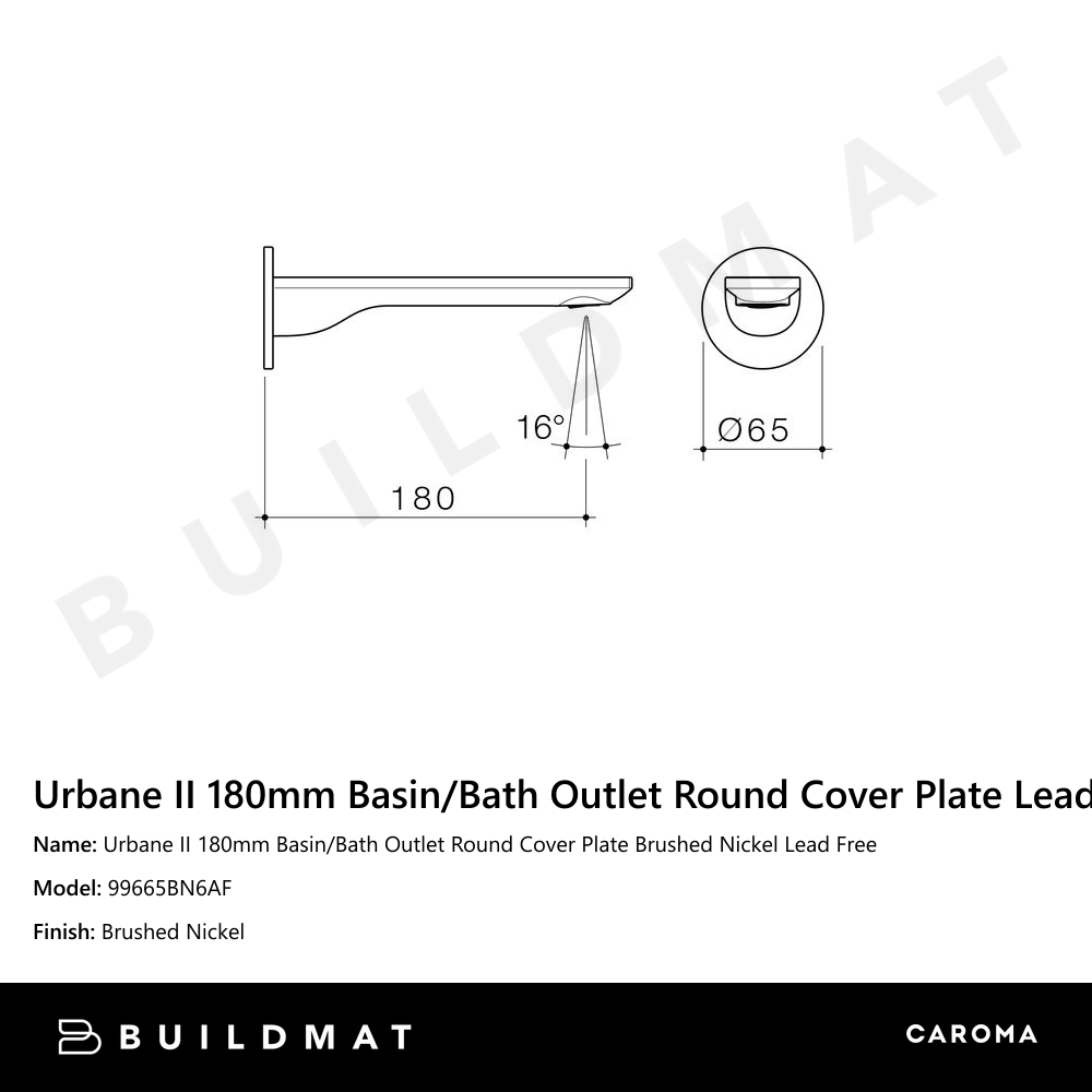 Urbane II 180mm Basin/Bath Outlet Round Cover Plate Brushed Nickel Lead Free