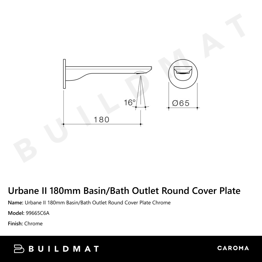 Urbane II 180mm Basin/Bath Outlet Round Cover Plate Chrome