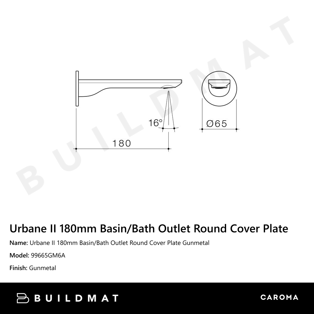 Urbane II 180mm Basin/Bath Outlet Round Cover Plate Gunmetal