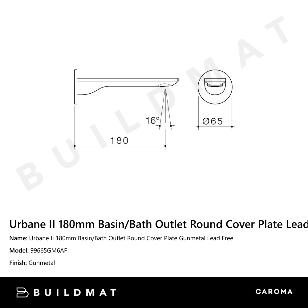 Urbane II 180mm Basin/Bath Outlet Round Cover Plate Gunmetal Lead Free