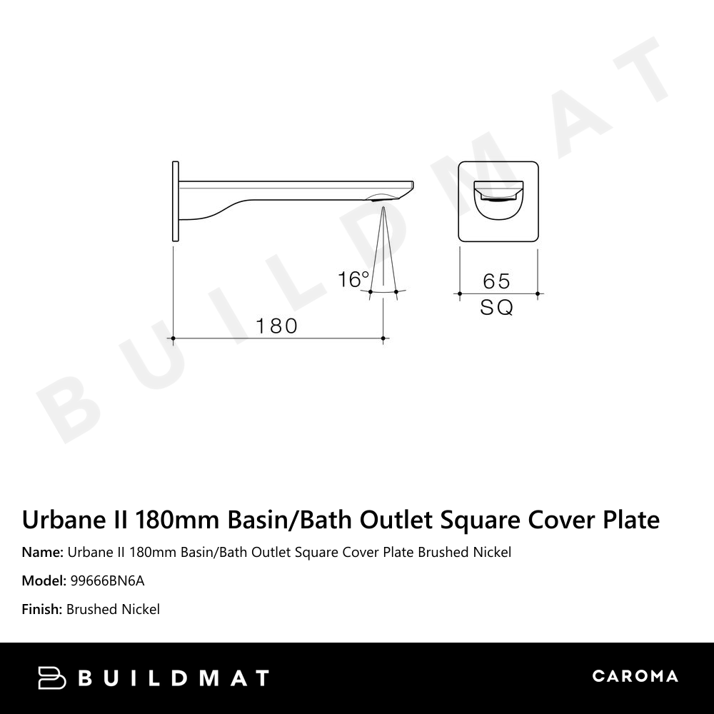 Urbane II 180mm Basin/Bath Outlet Square Cover Plate Brushed Nickel