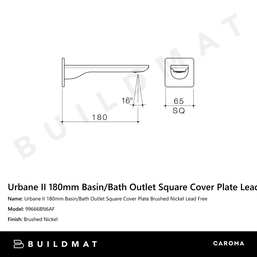 Urbane II 180mm Basin/Bath Outlet Square Cover Plate Brushed Nickel Lead Free