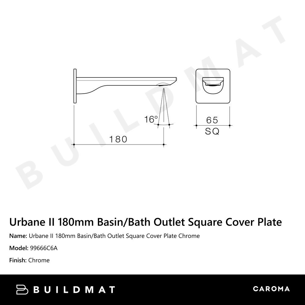 Urbane II 180mm Basin/Bath Outlet Square Cover Plate Chrome