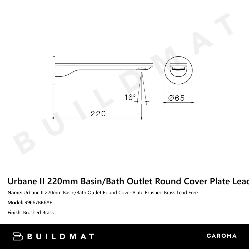 Urbane II 220mm Basin/Bath Outlet Round Cover Plate Brushed Brass Lead Free