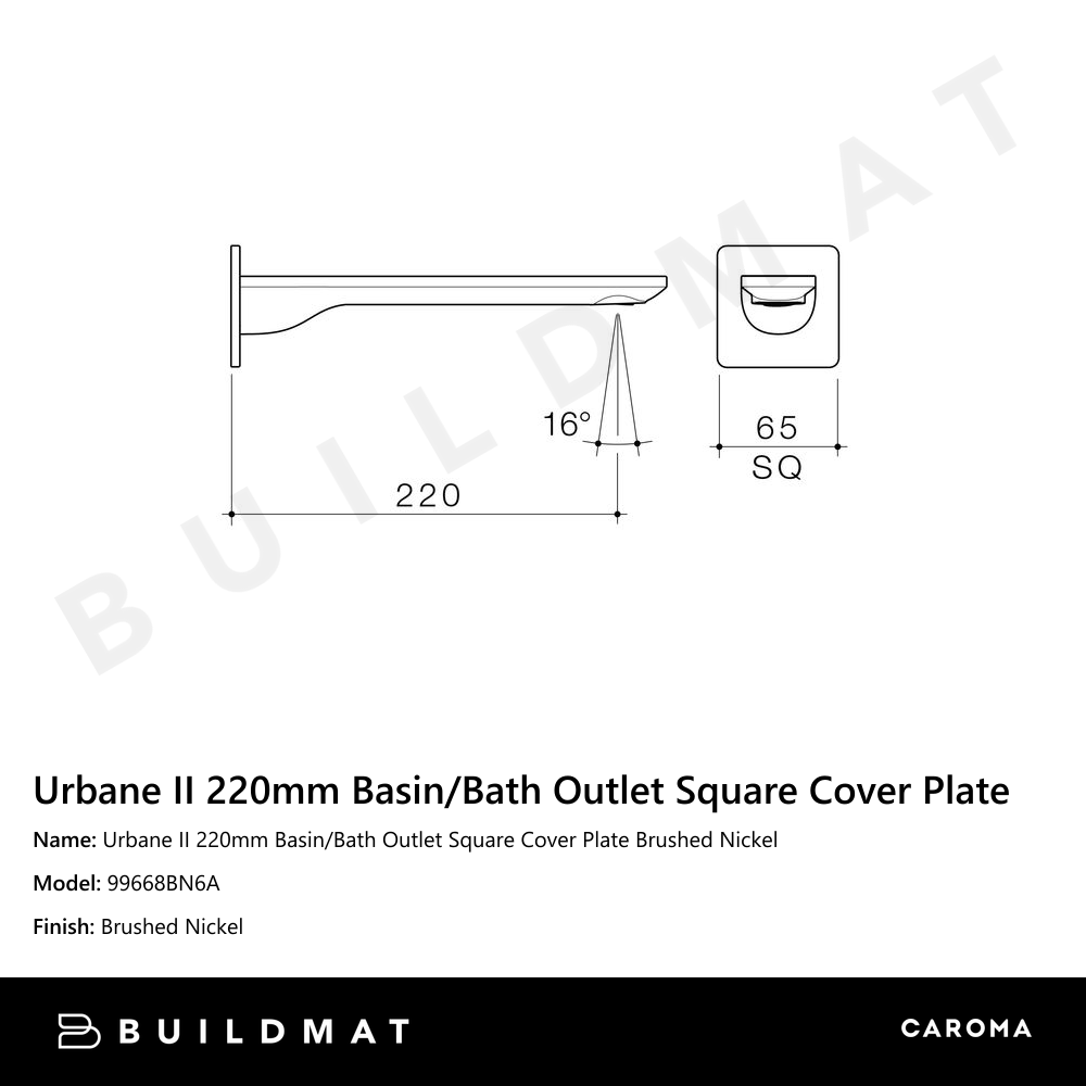 Urbane II 220mm Basin/Bath Outlet Square Cover Plate Brushed Nickel