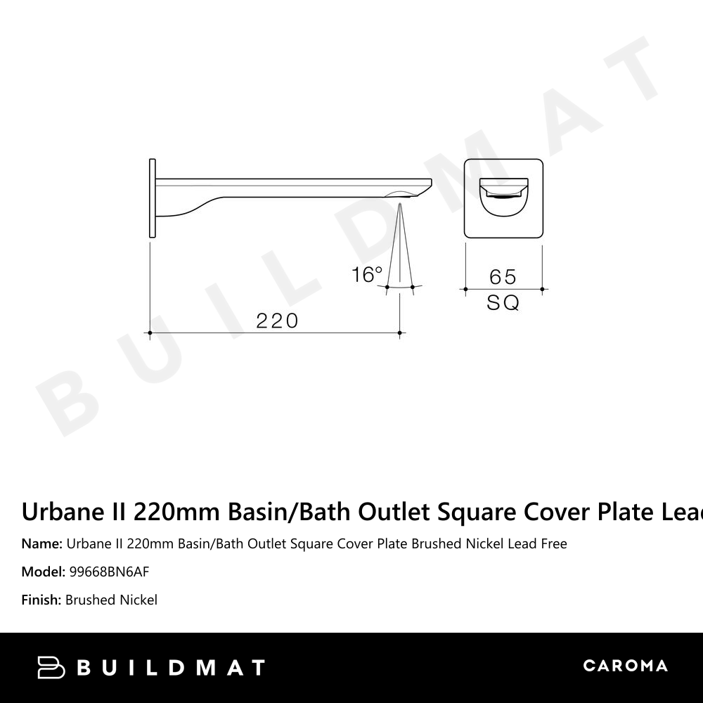 Urbane II 220mm Basin/Bath Outlet Square Cover Plate Brushed Nickel Lead Free