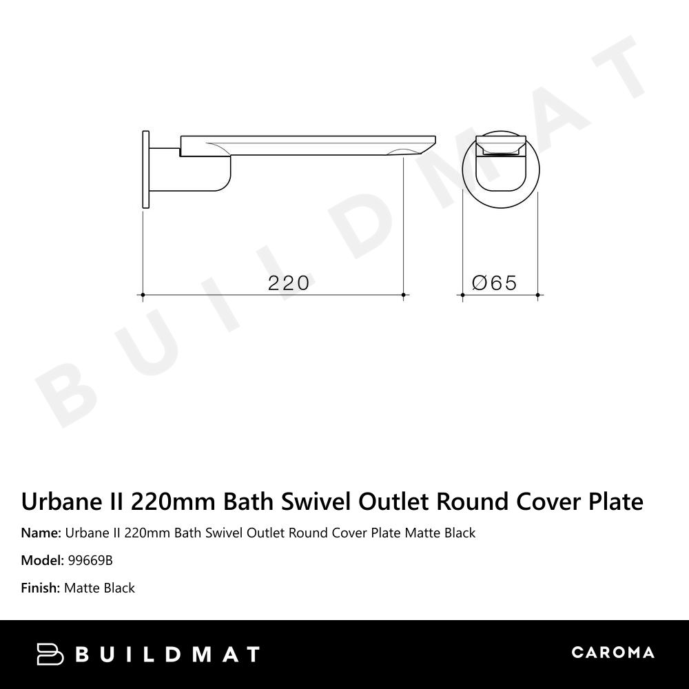 Urbane II 220mm Bath Swivel Outlet Round Cover Plate Matte Black